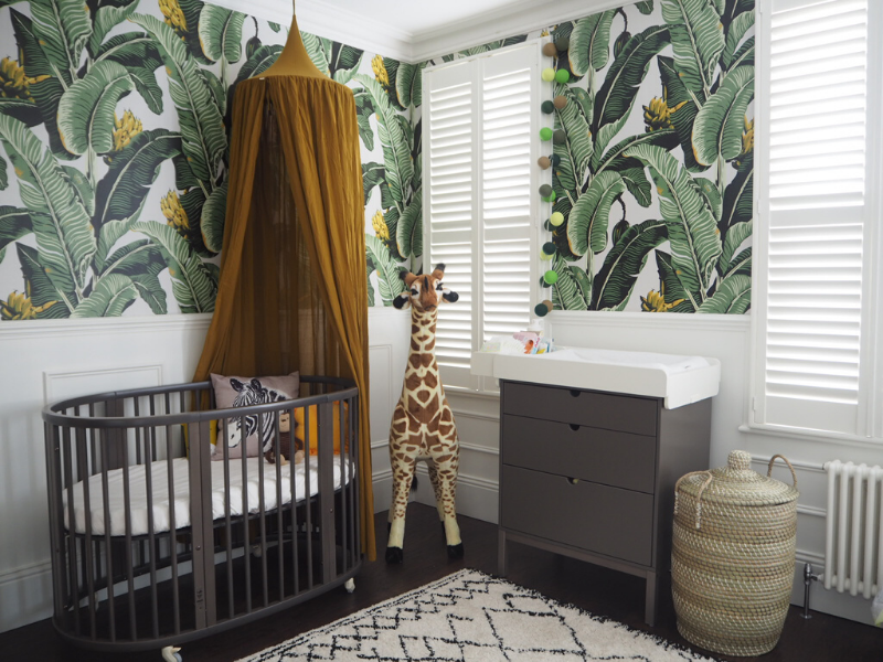 Leaf Print Wallpaper, Jungle Themed Nursery, Gender Neutral Nursery Design