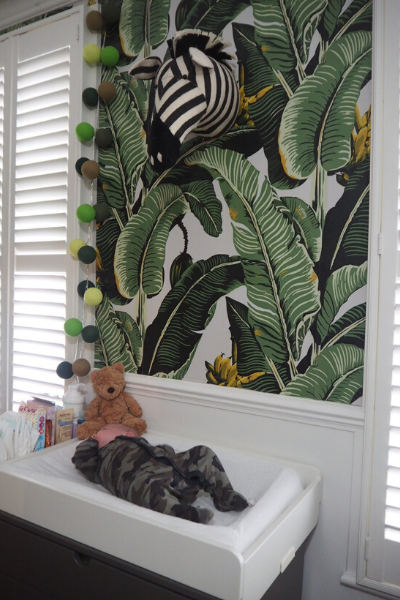 Jungle Themed Wallpaper, Gender Neutral Nursery Ideas, Leaf Print Wallpaper