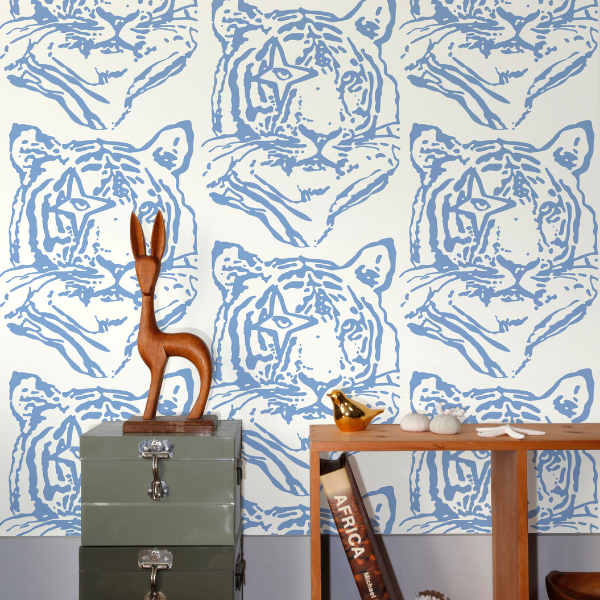 Blue Star Tiger wallpaper, nod to david bowie, perfect for kid's bedroom walls, as seen in rooomy magazine