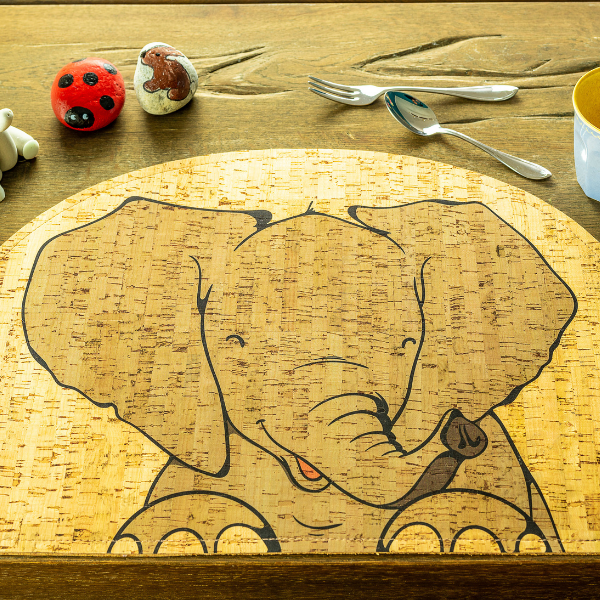 elephant cork placemat, rooomy magazine sustainability for kid's bedrooms