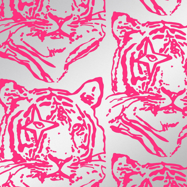Pink Star Tiger wallpaper, nod to david bowie, perfect for kid's bedroom walls, as seen in rooomy magazine