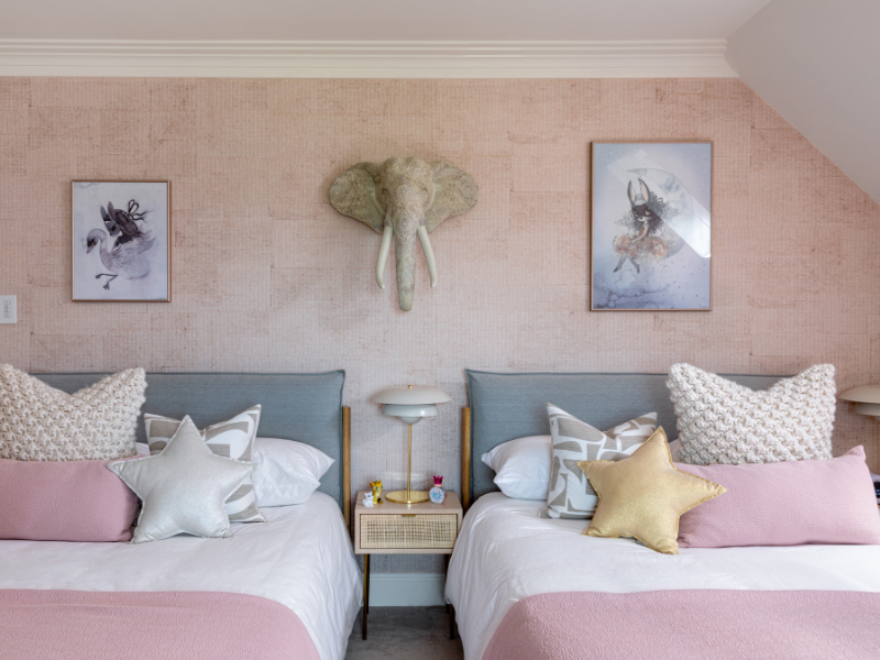 Girls Pink Shared Bedroom by PIA design featuerd by Rooomy Magazine