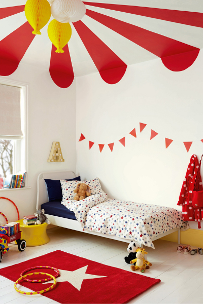 Circus theme bedroom by dulux as seen in rooomy magazine with expert tips from creative director